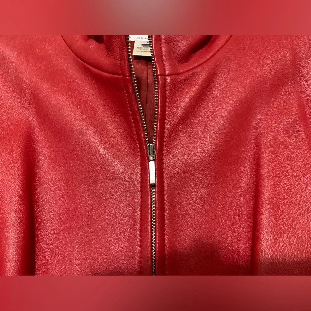Red Pendleton L Leather Hip Moto Jacket Coat - Picture 4 of 8